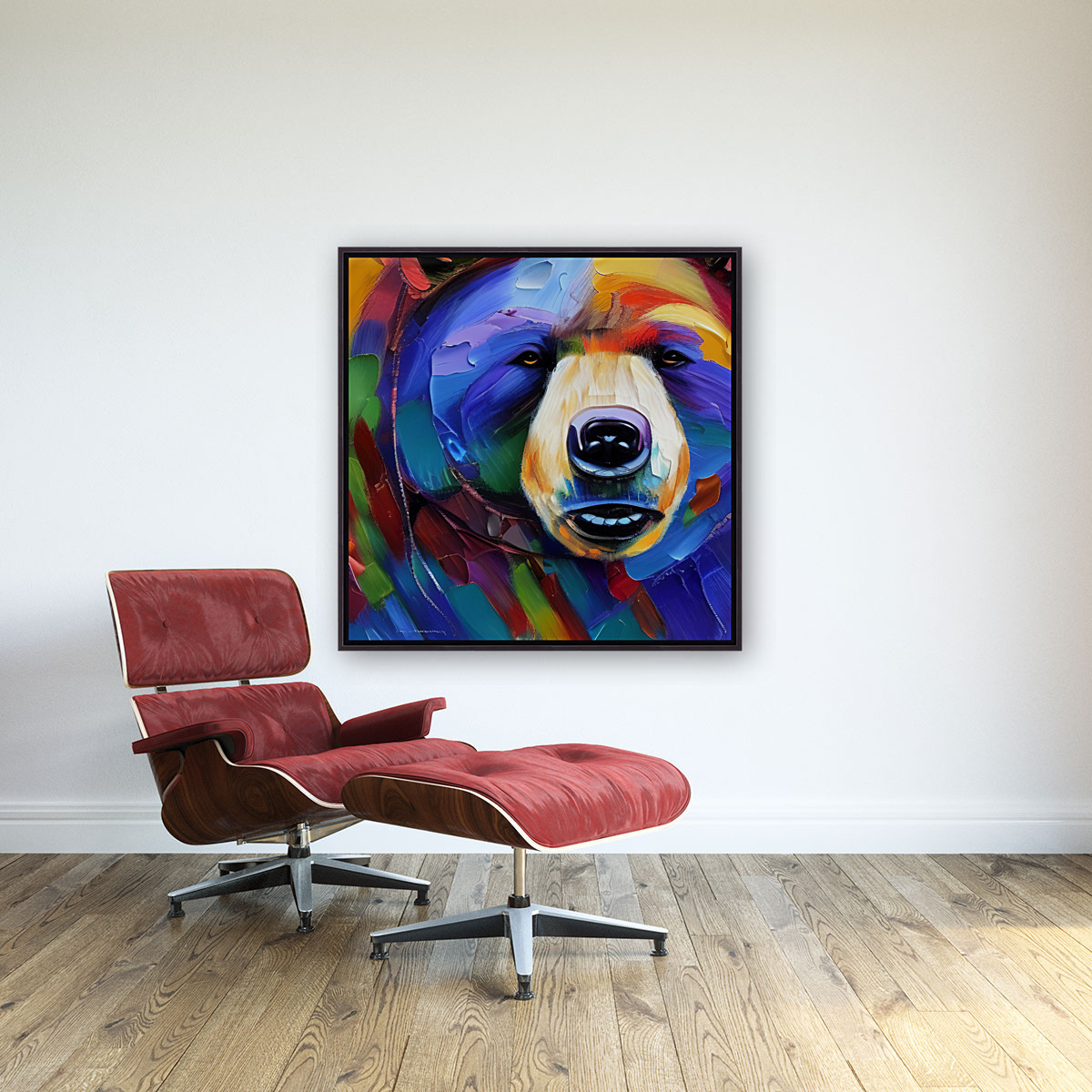 A striking piece of abstract lion art, where the intricate play of colors and shapes creates a compelling image of a lion. The artwork encapsulates the strength and majesty of the lion in an imaginative, abstract style.