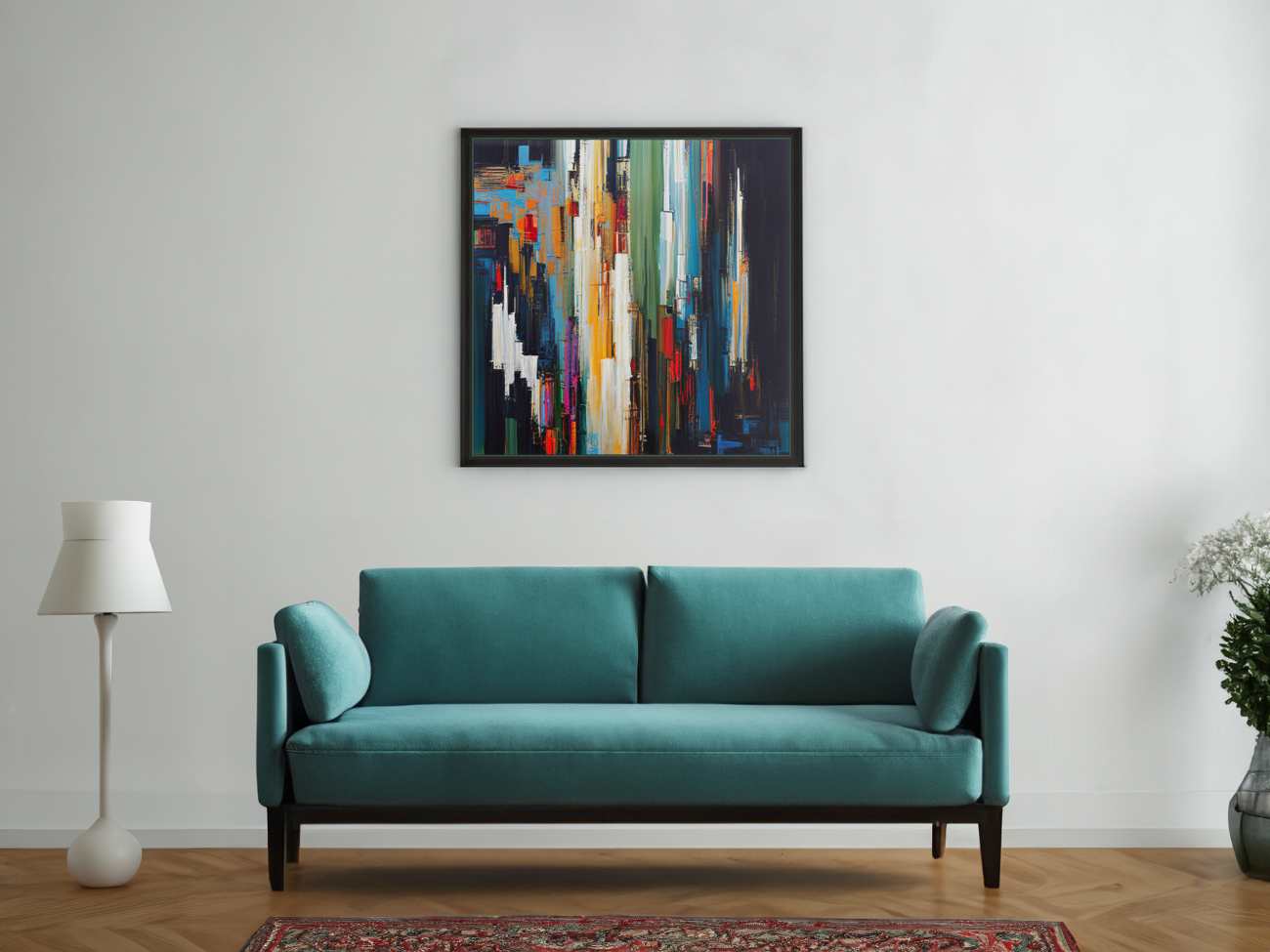 Abstract Art Canvas Featuring Black with Vibrant Color Splashes