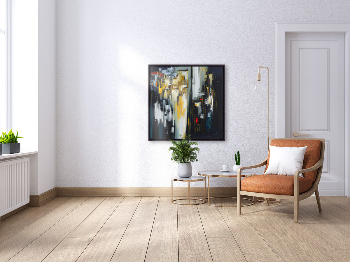 Vibrant Abstract Canvas Art with Black Background and Cosmic Colors
