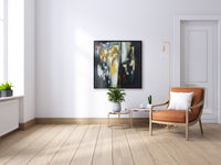 Vibrant Abstract Canvas Art with Black Background and Cosmic Colors