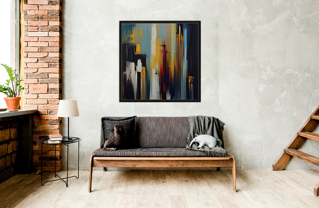 Abstract Canvas Art with Black Background and Colorful Highlights