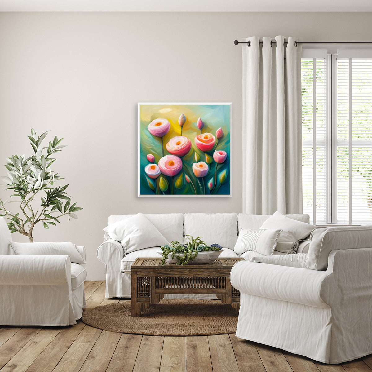An enchanting piece of pastel colorful wall art showcasing a soothing balance of soft colors.